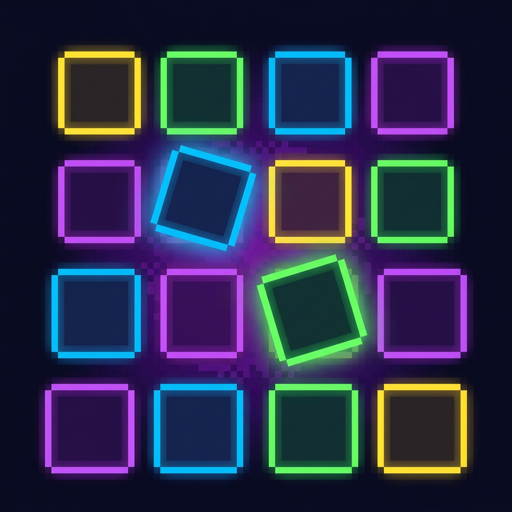 Connections cover: a 4x4 grid of glowing color-coded word tiles