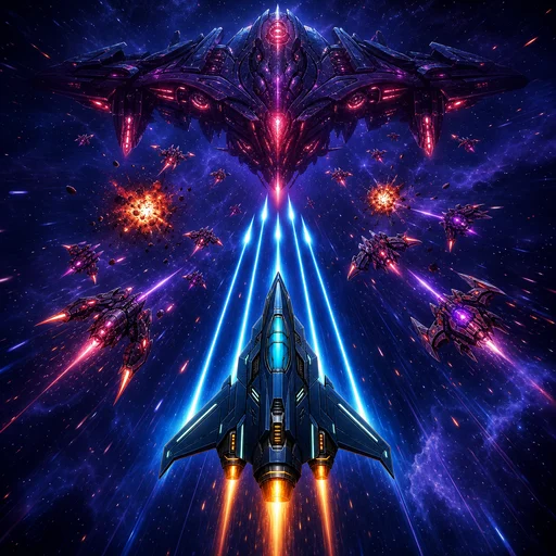 Forward Fire cover: a cyan interceptor firing at an alien fleet and dreadnought in deep space